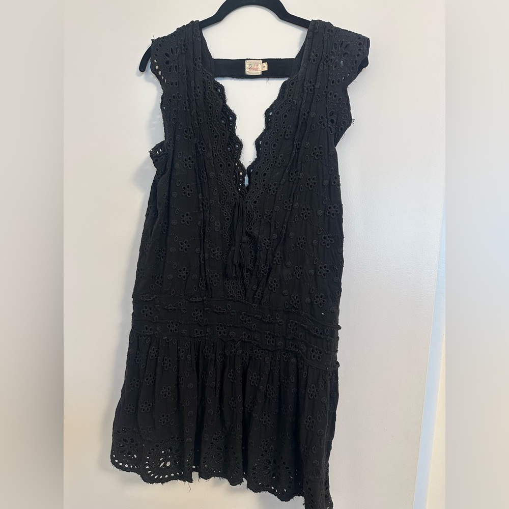 Surf Gypsy Black Eyelet V-Neck Swim Coverup Dress